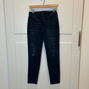 White House Black Market The Skinny Jeans Distressed Sequin Blue Size 2
